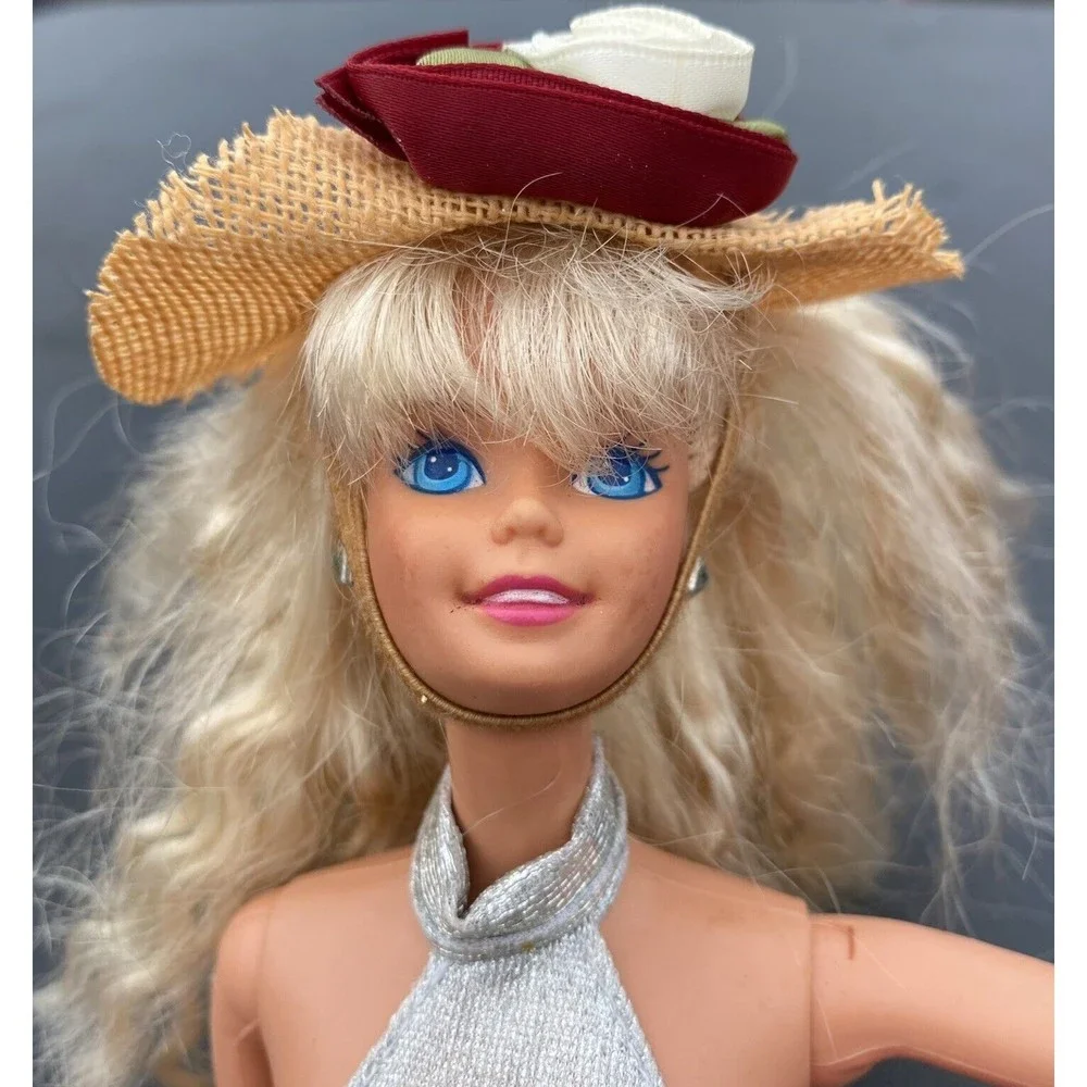 Vintage Lot of 2 Straw Hats with Flower Detail for Barbie‎ Dolls - HATS ONLY